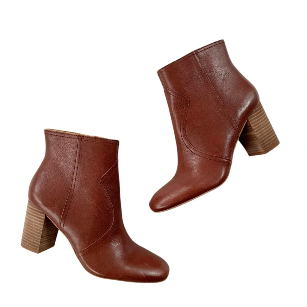 NWT LUCKY BRAND Leather Sheirin Ankle Boot Bootie Western Cognac Brown Size 7.5